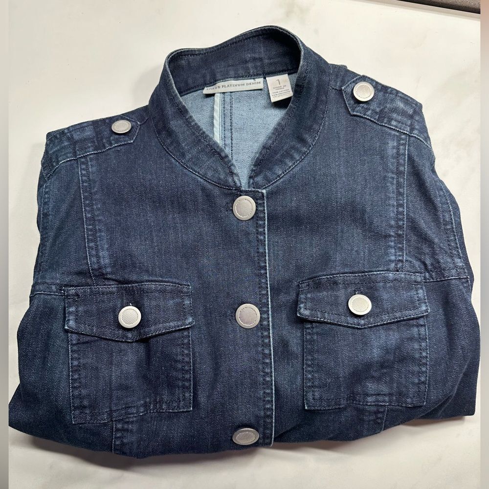 Chico’s Platinum Dark Wash Stretch Denim Jean Jacket Women's 1 (8/M),